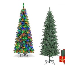 7.5Ft Pre-Lit Artificial Christmas Tree Hinged Tree w/ 743 Tips Lights Stand