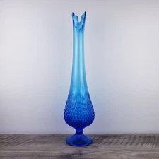 Fenton MCM Colonial Blue Hobnail Swung Glass Stretch Pedestal Vase 20" Tall