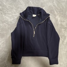 Elie Tahari Women's Navy 1/2 Zip Sweatshirt Mock Neck Relaxed Fit M Poly