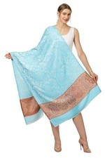 Pashtush Womens Fine Bamboo Jacquard Scarf, Reversible, Multicoloured -Aqua Blue
