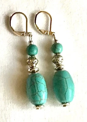 🌟Création - Boucles Perles turquoise et argent ⭐ - Photo 1/2