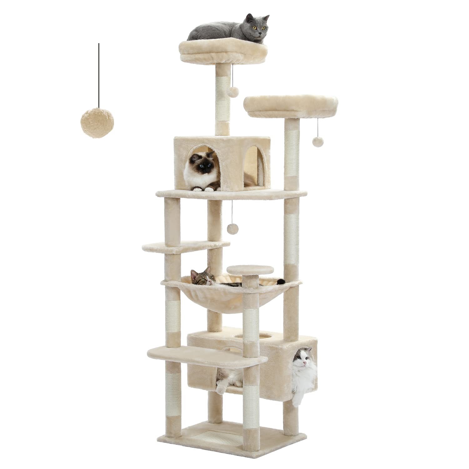 Arbre à chat 184 cm grand modèle multi-niveaux avec griffoir en sisal robuste