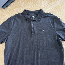 Tommy Bahama Mens X-Large Polo Shirt Charcoal Grey Striped Marlin Logo