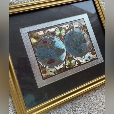 A New And Accvrat Accurat Map Of The World Foiled Silver Gold Framed Wall Decor
