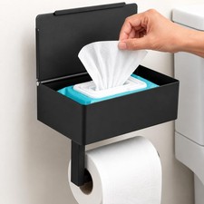 Toilet Paper Holder with Storage, Wall Mount Toilet Paper Holder with Shelf, Flu