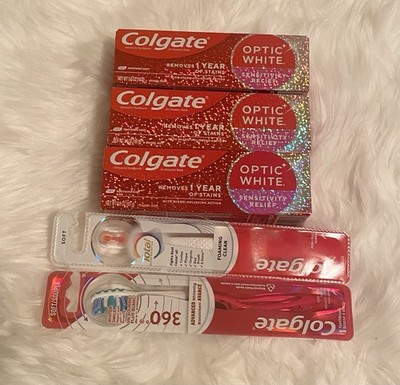 3Colgate Optic White  Toothpaste And 2 Colgate Toothbrush