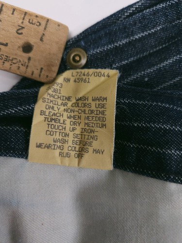 Sears Vintage 60s Railroad Striped Denim Jeans Paint Splashes Dark Wash 35x27 - Picture 6 of 17