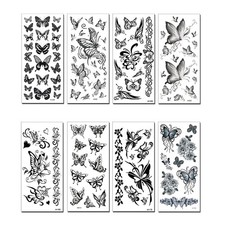 8 Sheets Black Butterfly Temporary Tattoos Waterproof Long lasting Fake Tatto...