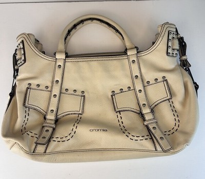 Cromia Italian Made Beige Soft Leather Large Hobo Bag Studded Handbag