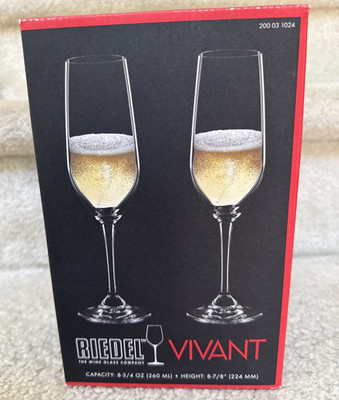 RIEDEL VIVANT~4 Piece Champagne Flute Crystal Glass Set, 8 3/4oz - 8 7/8''~NIB