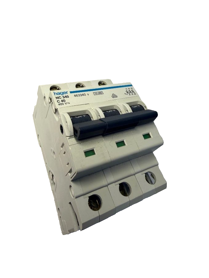 Hager 463340 MCB 40 Amp Triple Pole 3 Phase Circuit Breaker Type C 40A NC340
