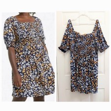 Draper James Jo Dee Dress Floral Smocked 3X Puff Sleeve Blue Cottagecore NWT