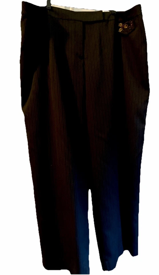 Traje John Meyer talla grande marrón a rayas con bordado floral talla 24W Foto 3 de 3