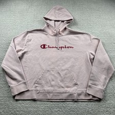Champion Hoodie Womens 2XL Pink Script Logo Pullover Fleece Sweatshirt Casual