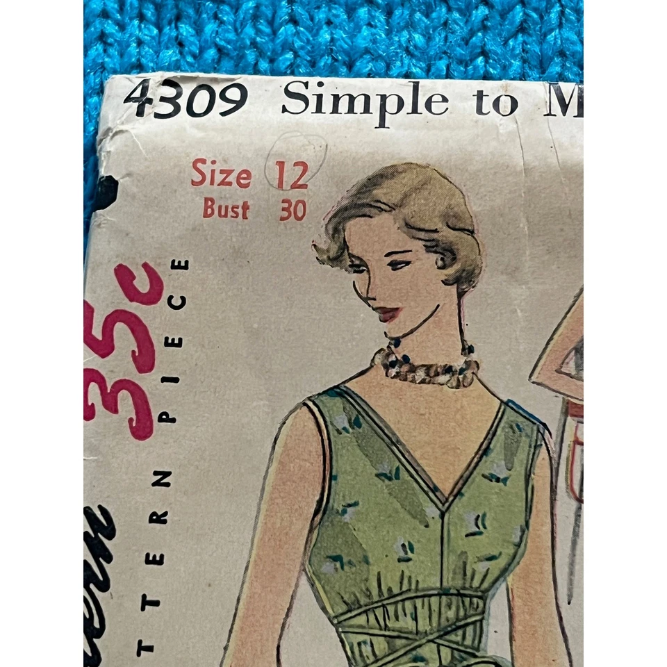 Simplicity 4309 Sewing pattern Tent dress A line pockets 1950s size 12 - Image 2 of 4