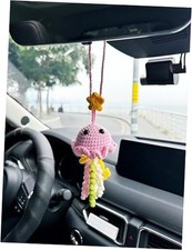 Bunny Crochet American Flag Car Rear View Mirror Holder, Cute Pink Jellyfish