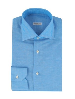 $750 Fiori Di Lusso Blue Solid Super 180's Shirt - Full - (FL715267)