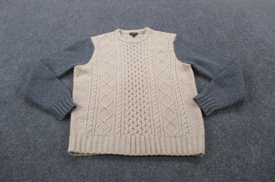 Todd Snyder Sweater Mens M Beige Gray Lambs Wool Cable Knit Fisherman Pullover