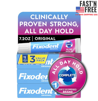 Fixodent Denture Adhesive Cream Original, All Day Hold, 2.4 oz- 3 Pack