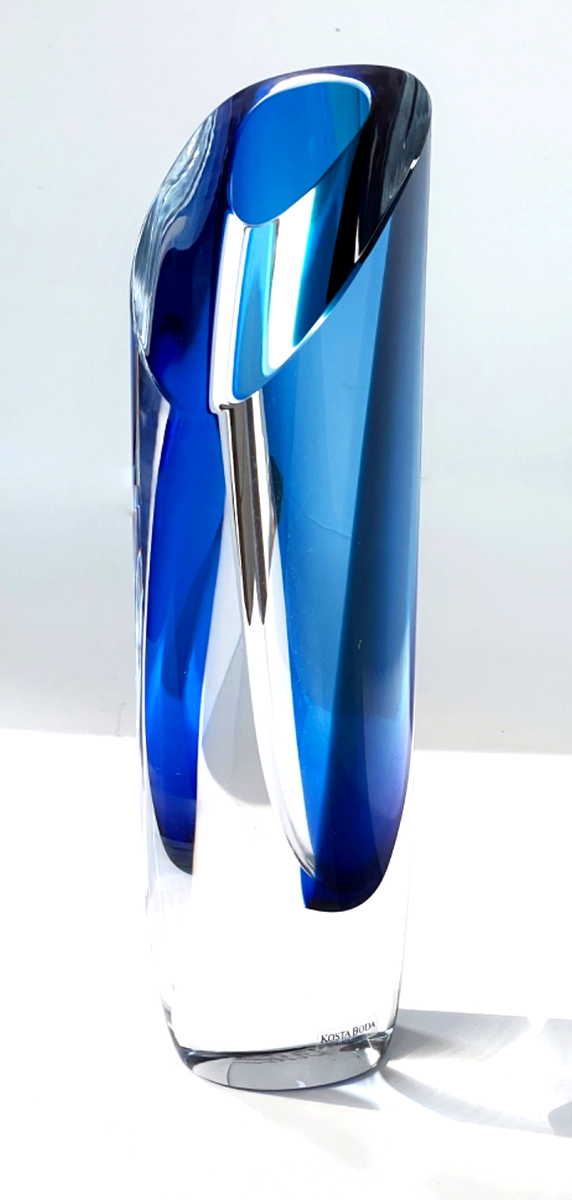 Kosta Boda Goran Worff Blue & Teal Saraband Swedish Art Glass Vase