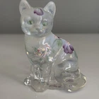 Hand painted FENTON by J. McLEOD  Art Glass Cat w/floral Design PW Figure