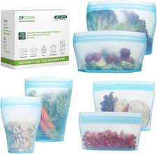 Reusable Food Container, Silicone Bag, 6 Pcs Zip Containers Can Be Used for Frui
