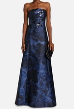Sachin Babi Women's Blue Laurence Floral Strapless Gown Size 12