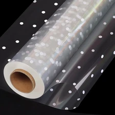 100 ftx34 in Extra Wide Clear Cellophane Wrap Roll with Irregular White Dot, ...