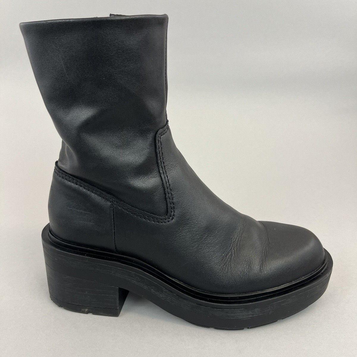Zara Black Leather Chunky Soles Ankle Zip Up Sexy Bootie Platform