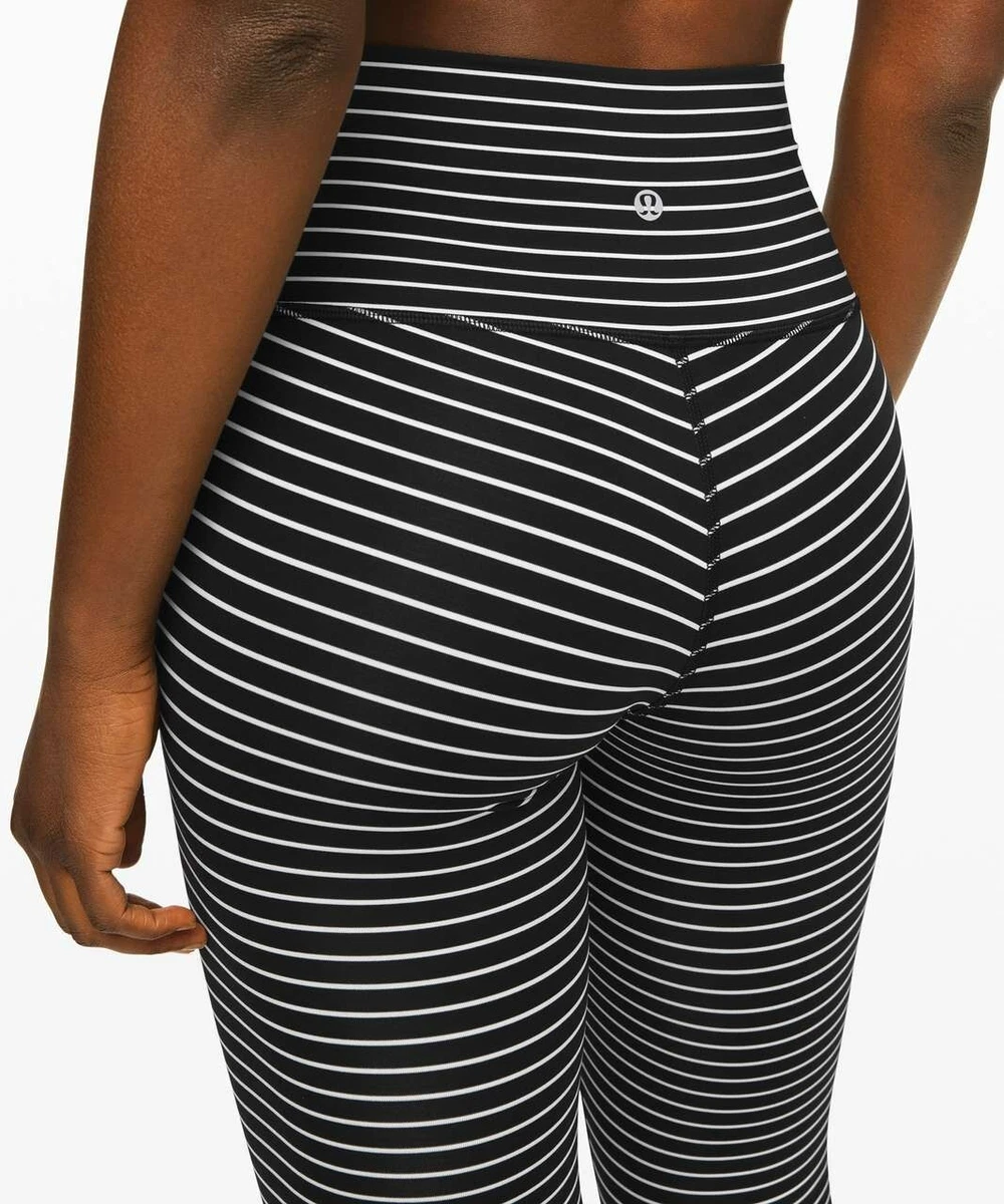 Lululemon Wunder Under Crop Hi-Rise Luon Parallel Stripe Black White size 8  NWT