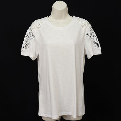 INC International Concepts Lace Cold Shoulder Shirt M Medium Ivory Gold Shimmer