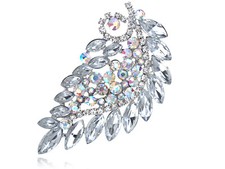 Clear Bridal Aurora Borealis Rhinestone Stylish Leaf Flower Pin Brooch Buty