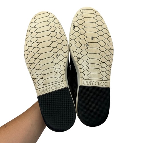 Zapatilla deportiva Jimmy Choo Grove estampado de leopardo gamuza cuero negro acento parte superior baja 42/8,5 - Imagen 7 de 11