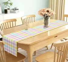 Colorful Gingham Table Runner 72 Inches Long Pastel Color Easter Table Runner