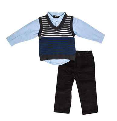 Only Kids Apparel Boys 3 Piece Shirt Vest and Pants Set Blue and Black Size 12M