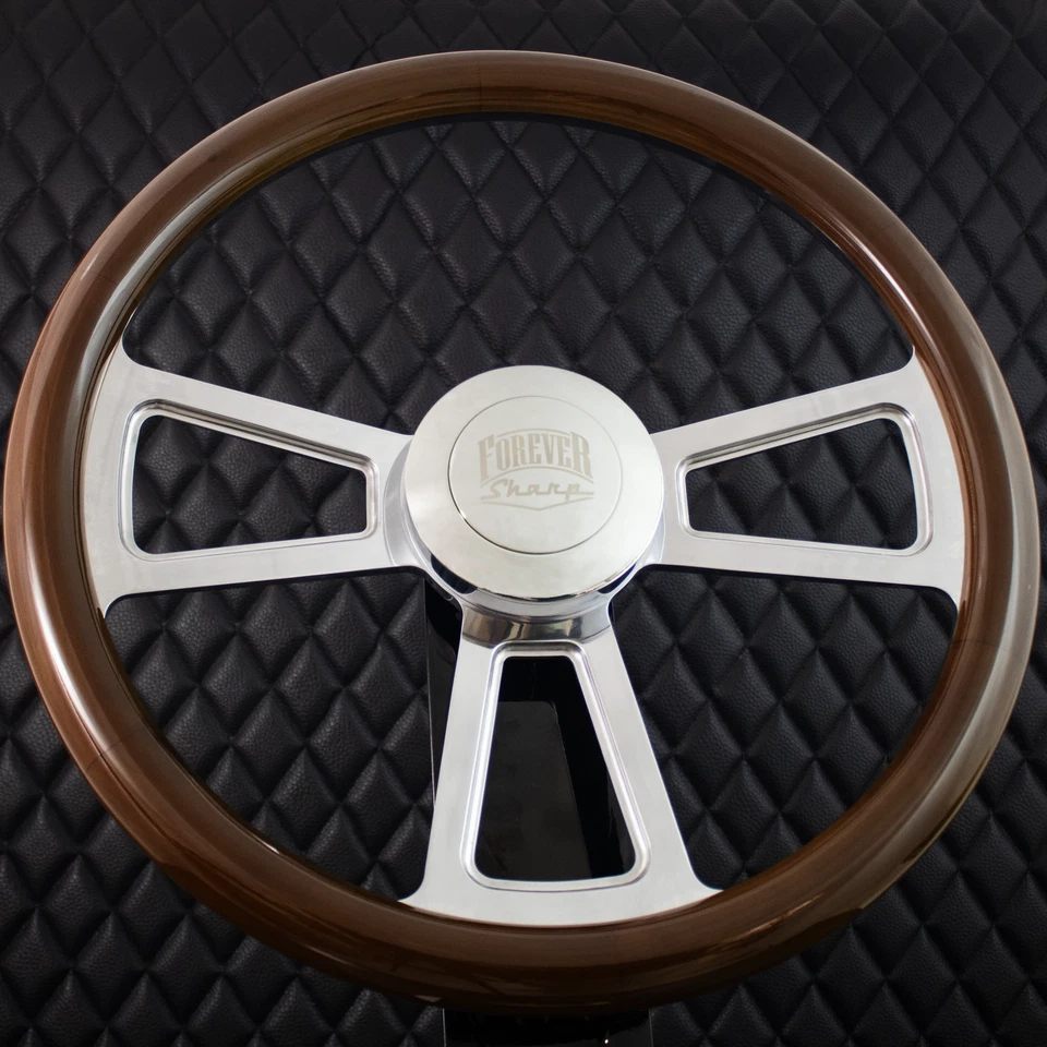 (T04) 18" Steering Wheel Big Rig Dark Mahogany Wood KEN W900 & PETE 320-389 - Image 2 of 4