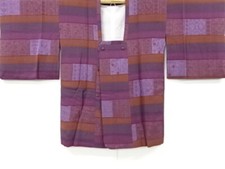 7220862: JAPANESE KIMONO / VINTAGE MICHIYUKI COAT / SILK / STRIPE FLORAL SARAS