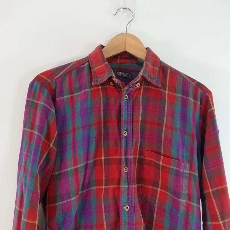 Camisa Roja Tartán Hombres M Franela Cuadros A Cuadros Audaz Vestido Madrás Con Botones BERKLEY Foto 3 de 4