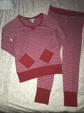 Victorias Secret M Pajamas Thermal Fireside PJ Top jogger Pants Red/pink Sparkly