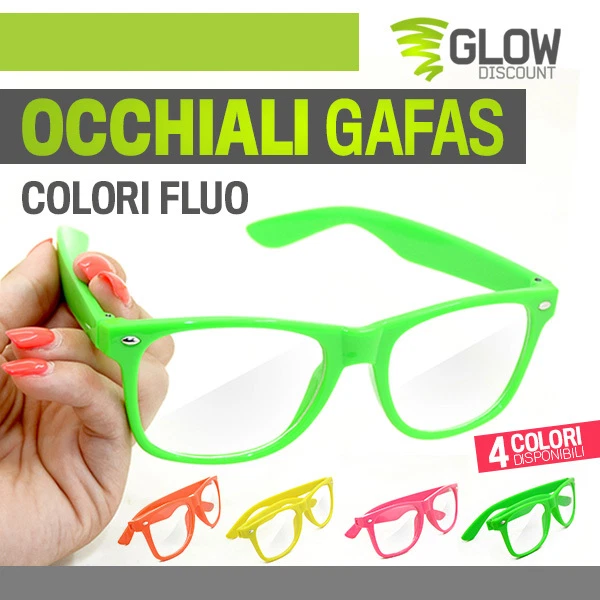 OCCHIALI GAFAS montatura fluo fluorescente lenti finte plastica