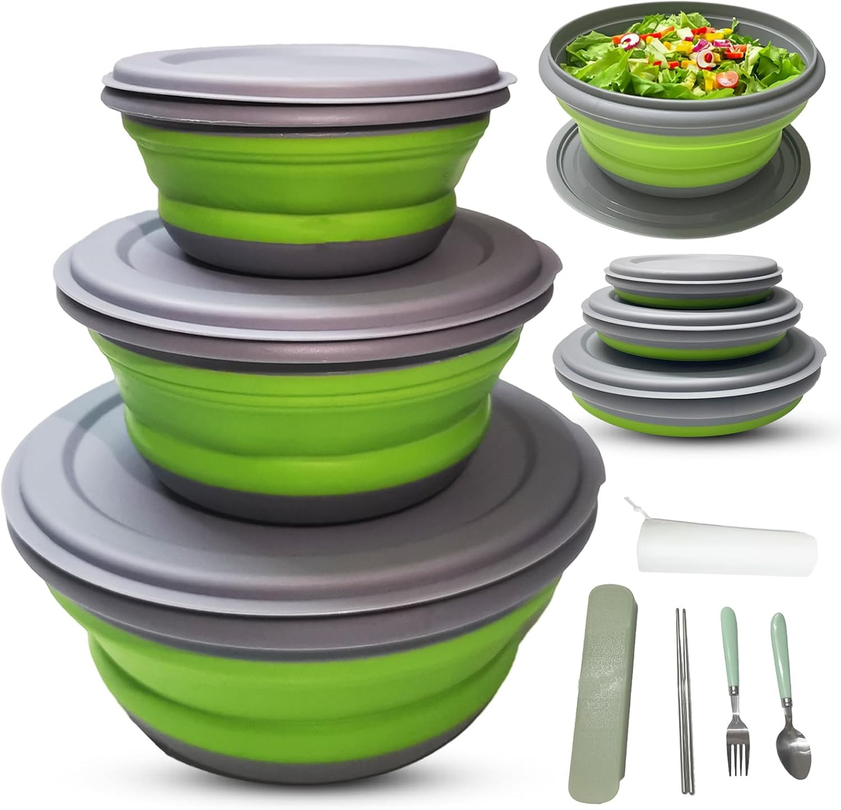 Camping Bowl, PCS Food Grade Silicone Collapsible Bowl Lunch Box Salad  Bowl wi