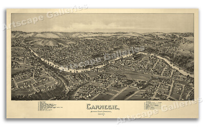 1897 Carnegie Pennsylvania Vintage Old Panoramic City Map - 24x42