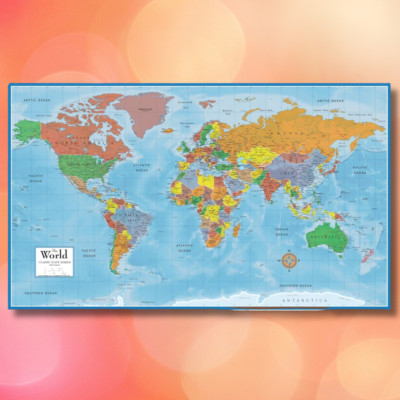 24x36 World Classic Premier 3D Wall Map - large poster wall mural art decor