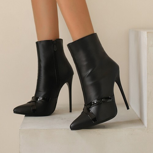 Ankle Boots Stiletto Heel Pointy Toe Casual Womens Side Zip Boots Shoes Party Pu - Bild 5 von 28