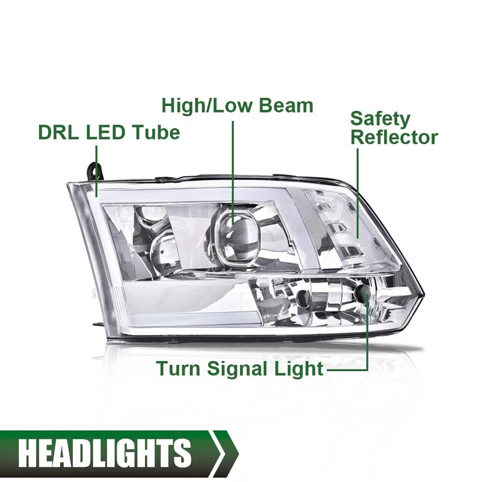 Faros proyectores LED DRL cromados aptos para Dodge Ram 1500 2500 3500 2009-2018 Foto 2 de 4