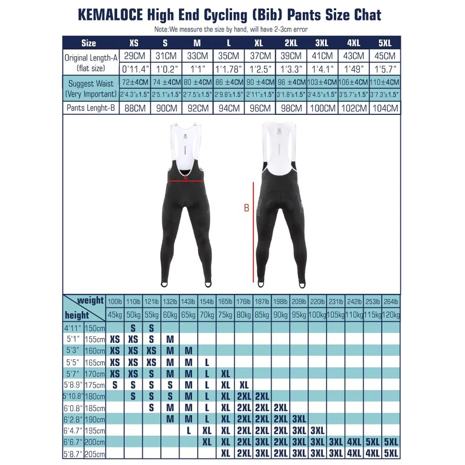 KEMALOCE Cycling Pants Men Long Winter Fleece Black&Blue Bicycle Bike Bib Pants - Image 2 of 4