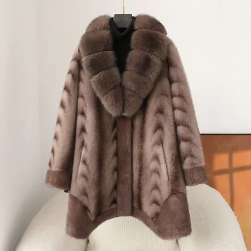 Abrigo de piel de visón real para mujer invierno piel de visón cuello de piel de zorro chaquetas sueltas - Imagen 1 de 14