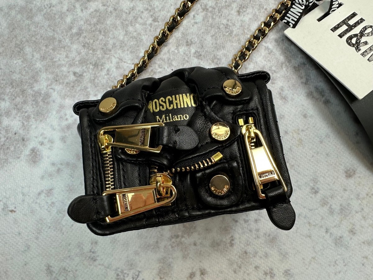 ショルダーバッグ・ポシェット Moschino FW25 BAG (MC4019PP1N OQ0 000) MOSCHINO FOR H&M CROSSBODY MICRO BLACK LEATHER BAG BIKER