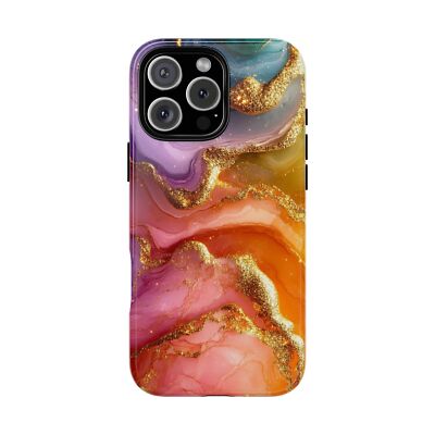 For iPhone/Galaxy/Pixel | Phone Ink Case - Gold Liquid Marble Pink Teal