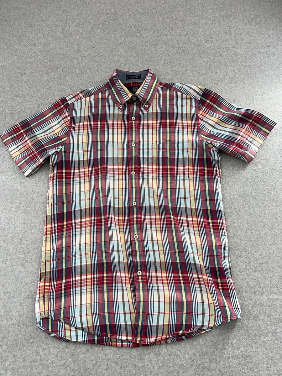 Viyella Shirt Mens Medium Multicolor Check Button Front Short